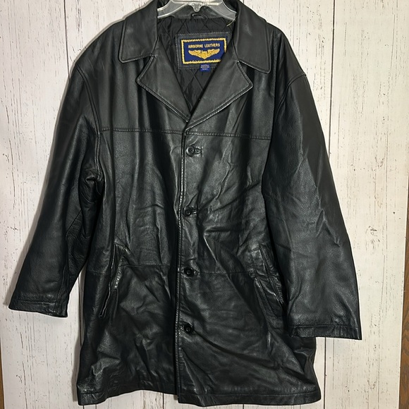 Airborne Leather 100% Genuine Leather Oversize Long Button Down Coat Size Large - Picture 1 of 4
